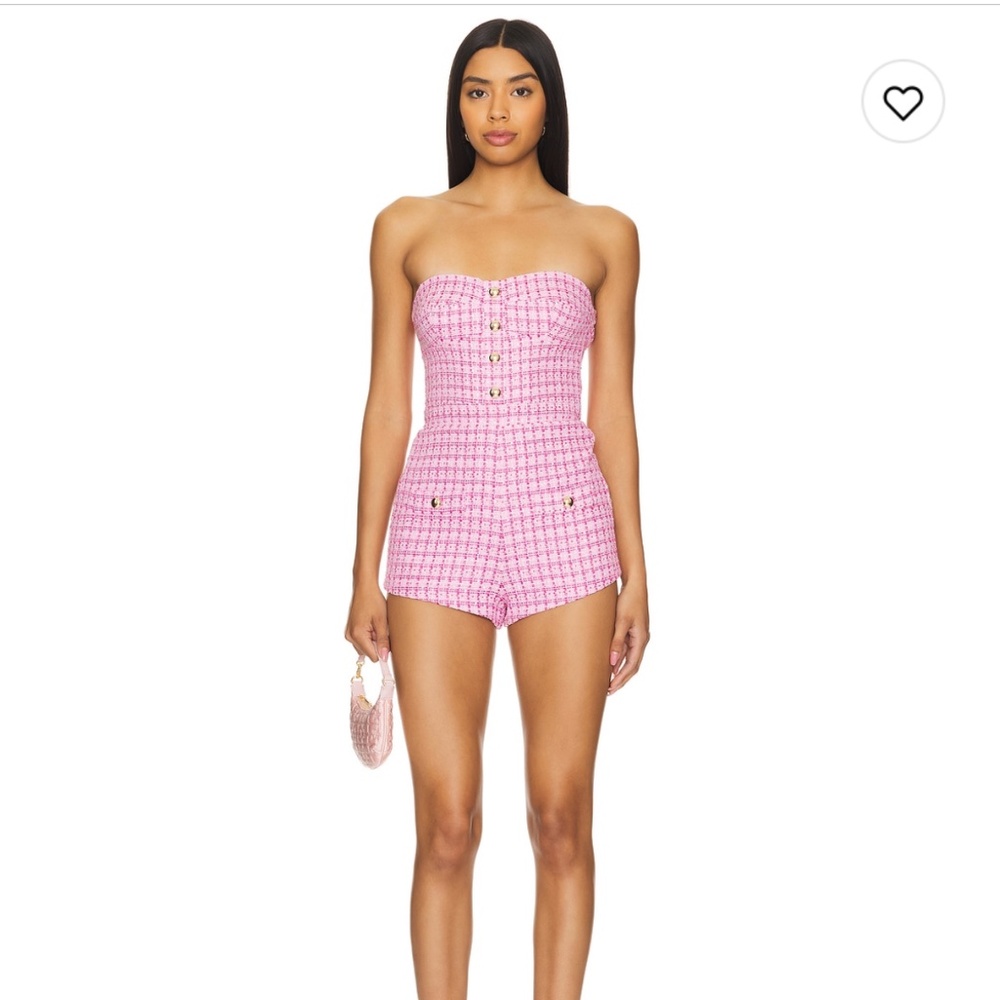 Amanda Uprichard Kiko Romper bass tweed pink